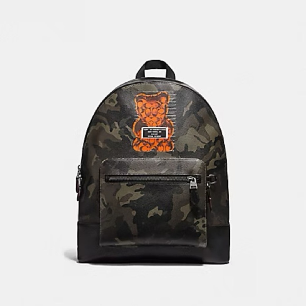 Coach Camouflage Backpack with Orange Bear